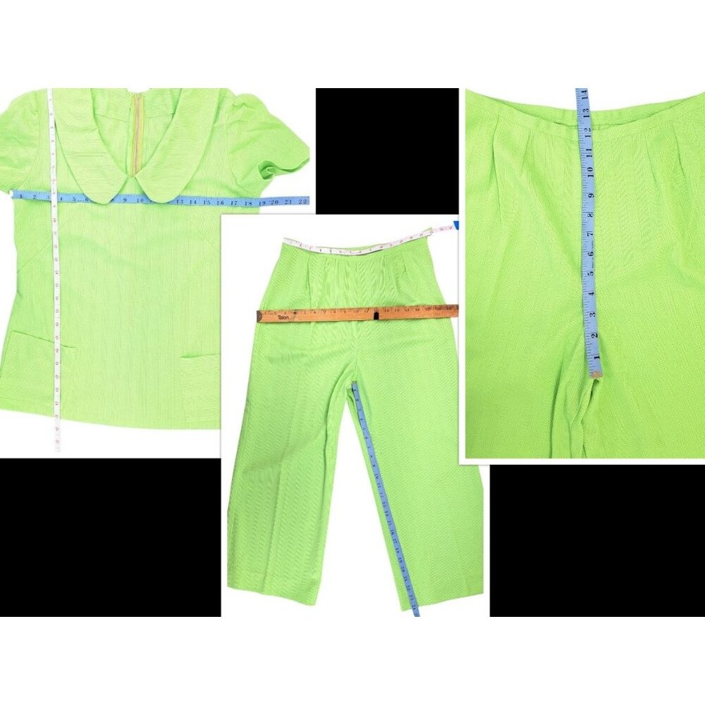 Vintage Handmade Pant Suit Polyester Top Crop Pants Women Large Green 2 Piece - Picture 15 of 16